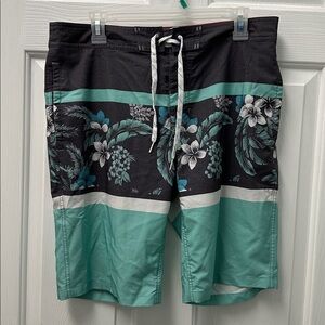 Goodfellow & Co Aqua Green and Gray Floral Swim Board Shorts